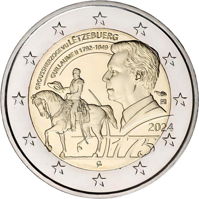 аверс 2€ 2024 "175 ans après la mort du Grand-duc Willem II, Luxembourg"