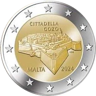 аверс 2€ 2024 "Villes maltaises de Cittadella et Gozo"