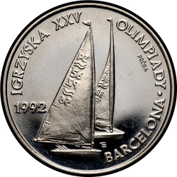 реверс 200000 zlotych 1991 "XXV Letnie Igrzyska Olimpijskie, Barcelona 1992 - Żeglarstwo PRÓBA /Ni/"