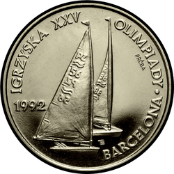 реверс 200000 zlotych 1991 "XXV Summer Olympic Games, Barcelona 1992 - Sailing PRÓBA /Cu-Ni/"