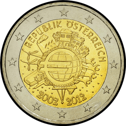аверс 2€ 2012 "10 Jahre Euro-Banknoten und -Münzen"