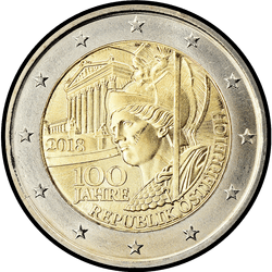 аверс 2€ 2018 "100 years to the Republic of Austria"