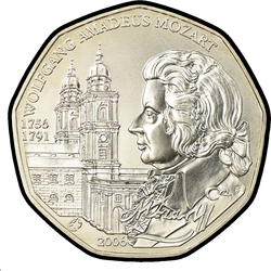 реверс 5 евро 2006 "250 лет со дня рождения Моцарта"