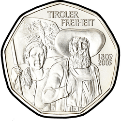 реверс 5 евро 2009 "200 лет Тирольскому восстанию 1809 года"