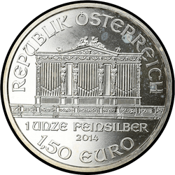 аверс 1,5 евро 2014 "Венская филармония 1oz silver"