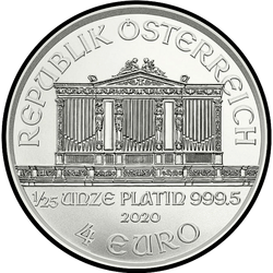 аверс 4€ 2020 "Венская филармония 1/25 oz Platinum"
