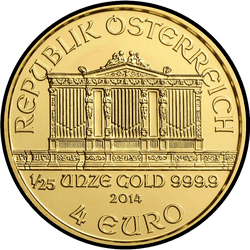 аверс 4€ 2014 "Венская филармония 1/25 oz Gold"