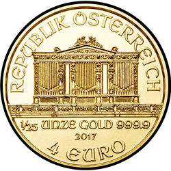 аверс 4€ 2017 "Венская филармония 1/25 oz Gold"