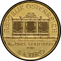 аверс 4€ 2018 "Венская филармония 1/25 oz Gold"