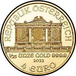 аверс 4 евро 2022 "Венская филармония 1/25 oz Gold"