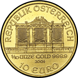 аверс 10€ 2004 "Венская филармония 1/10 oz Gold"