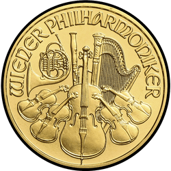 реверс 10 евро 2005 "Венская филармония 1/10 oz Gold"