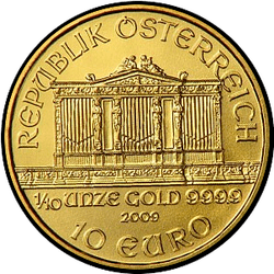 аверс 10€ 2009 "Венская филармония 1/10 oz Gold"