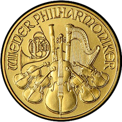 реверс 10 евро 2009 "Венская филармония 1/10 oz Gold"