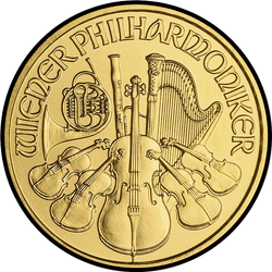 реверс 10 евро 2010 "Венская филармония 1/10 oz Gold"