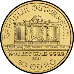 аверс 10 евро 2011 "Венская филармония 1/10 oz Gold"