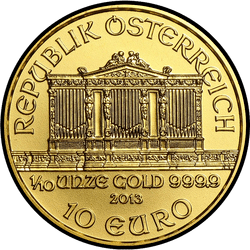аверс 10 евро 2013 "Венская филармония 1/10 oz Gold"