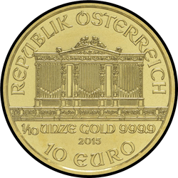 аверс 10 евро 2015 "Венская филармония 1/10 oz Gold"