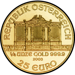аверс 25€ 2003 "Венская филармония 1/4 oz Gold"