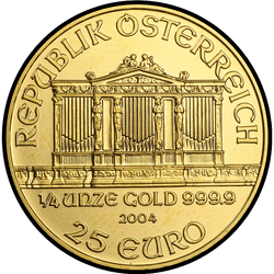 аверс 25 евро 2004 "Венская филармония 1/4 oz Gold"
