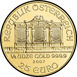 аверс 25 евро 2007 "Венская филармония 1/4 oz Gold"