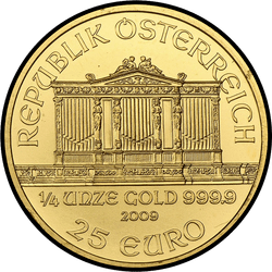 аверс 25 евро 2009 "Венская филармония 1/4 oz Gold"