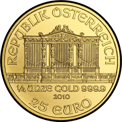 аверс 25 евро 2010 "Венская филармония 1/4 oz Gold"