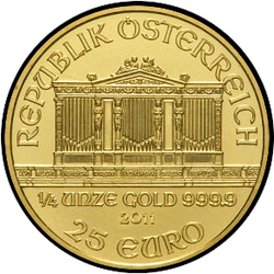 аверс 25 евро 2011 "Венская филармония 1/4 oz Gold"