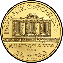 аверс 25 евро 2014 "Венская филармония 1/4 oz Gold"