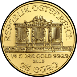 аверс 25 евро 2015 "Венская филармония 1/4 oz Gold"