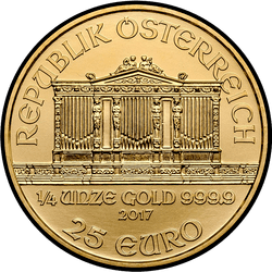 аверс 25 евро 2017 "Венская филармония 1/4 oz Gold"