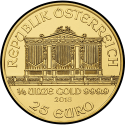 аверс 25€ 2018 "Венская филармония 1/4 oz Gold"