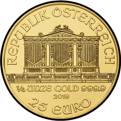 аверс 25€ 2019 "Венская филармония 1/4 oz Gold"