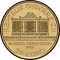 аверс 25 евро 2021 "Венская филармония 1/4 oz Gold"