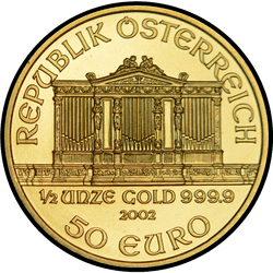 аверс 50€ 2002 "Венская филармония 1/2 oz Gold"