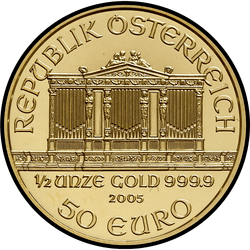 аверс 50 евро 2005 "Венская филармония 1/2 oz Gold"