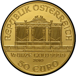 аверс 50 евро 2010 "Венская филармония 1/2 oz Gold"