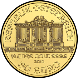 аверс 50 евро 2012 "Венская филармония 1/2 oz Gold"