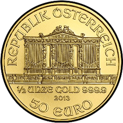 аверс 50€ 2013 "Венская филармония 1/2 oz Gold"
