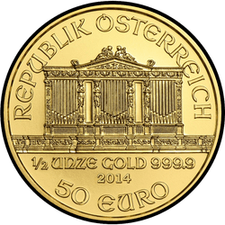 аверс 50€ 2014 "Венская филармония 1/2 oz Gold"