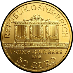 аверс 50 евро 2015 "Венская филармония 1/2 oz Gold"