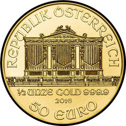 аверс 50 евро 2016 "Венская филармония 1/2 oz Gold"