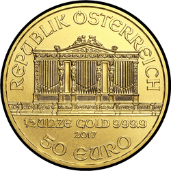аверс 50€ 2017 "Венская филармония 1/2 oz Gold"
