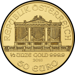 аверс 50 евро 2018 "Венская филармония 1/2 oz Gold"