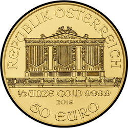 аверс 50 евро 2019 "Венская филармония 1/2 oz Gold"