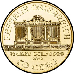 аверс 50 евро 2022 "Венская филармония 1/2 oz Gold"
