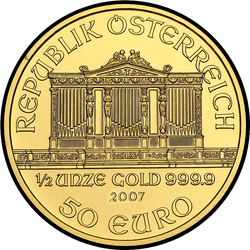 аверс 50 евро 2007 "Венская филармония 1/2 oz Gold"