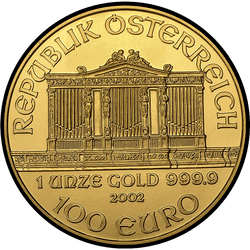 аверс 100 евро 2002 "Венская филармония 1 oz Gold"