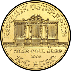 аверс 100€ 2005 "Венская филармония 1 oz Gold"