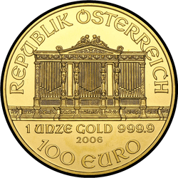 аверс 100€ 2006 "Венская филармония 1 oz Gold"